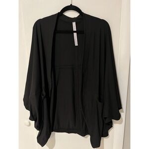 Black Open-Front Draped Women's Cardigan Sweater